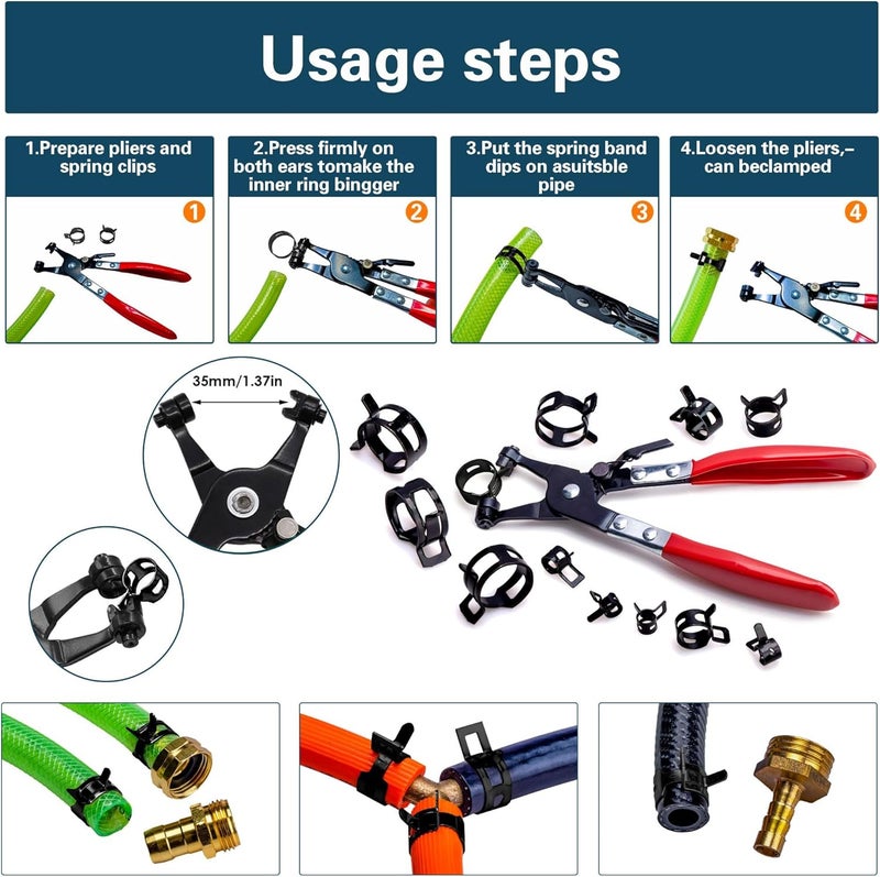AskWay Spring Pipe Clamps340PCS, With Spring Pipe Clamp Tools, 12 Sizes 6-22mm Spring Hose Clamps, Used To Fix Hose Interfaces In Automotive, Marine, Gardening, Industrial Applications - Image 5